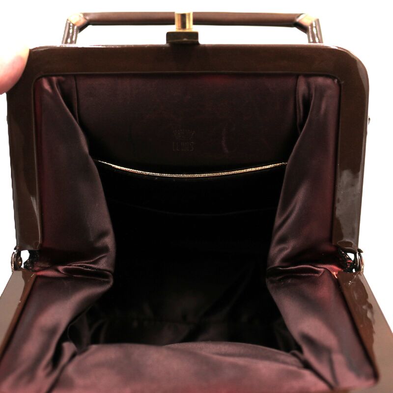 Vintage - LEWIS - Petite Brown Patent Leather Structured Handbag - Mid Century - product images  of 