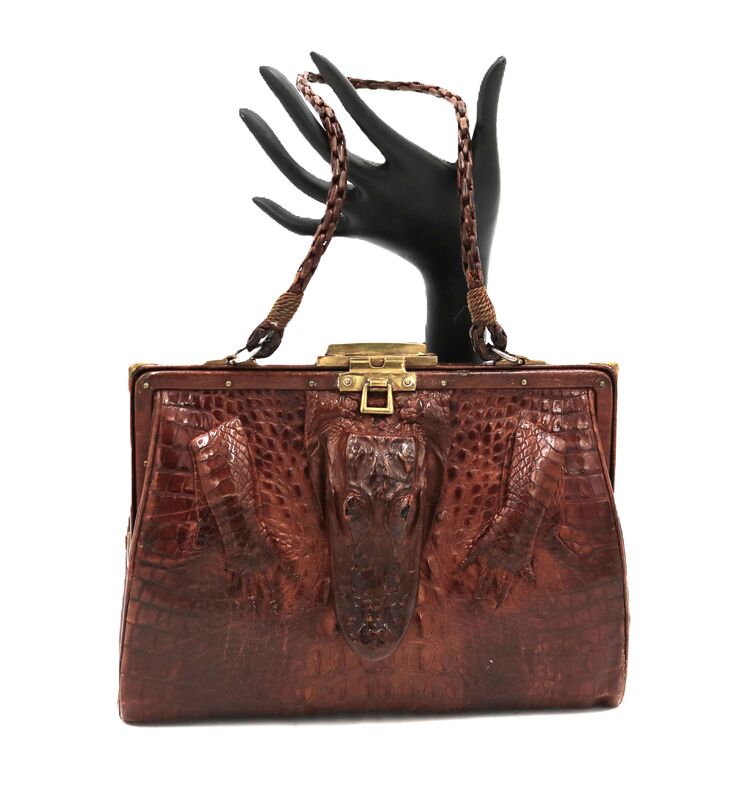 Antique Small Hornback - ALLIGATOR - Handbag With - HEAD and CLAWS - - product images  of 