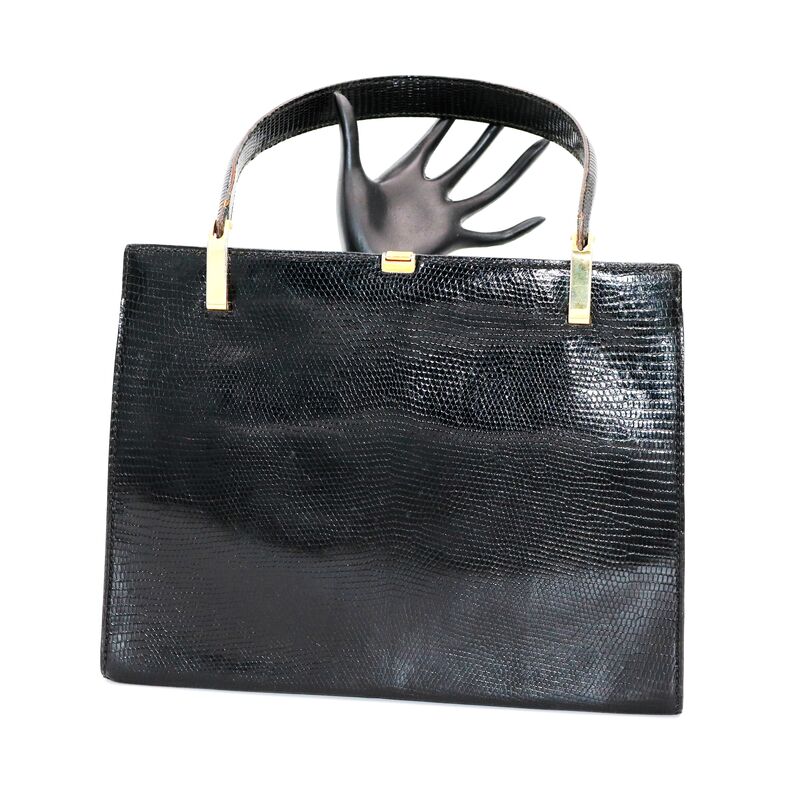 Vintage 60s - LEDERER - for Grimaldi Black LIZARD Skin Structured Handbag - product images  of 