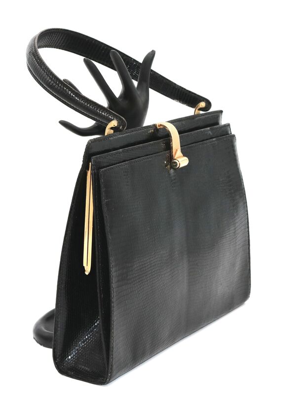 Vintage 60s - LEDERER - for Grimaldi Black LIZARD Skin Structured Handbag - product images  of 