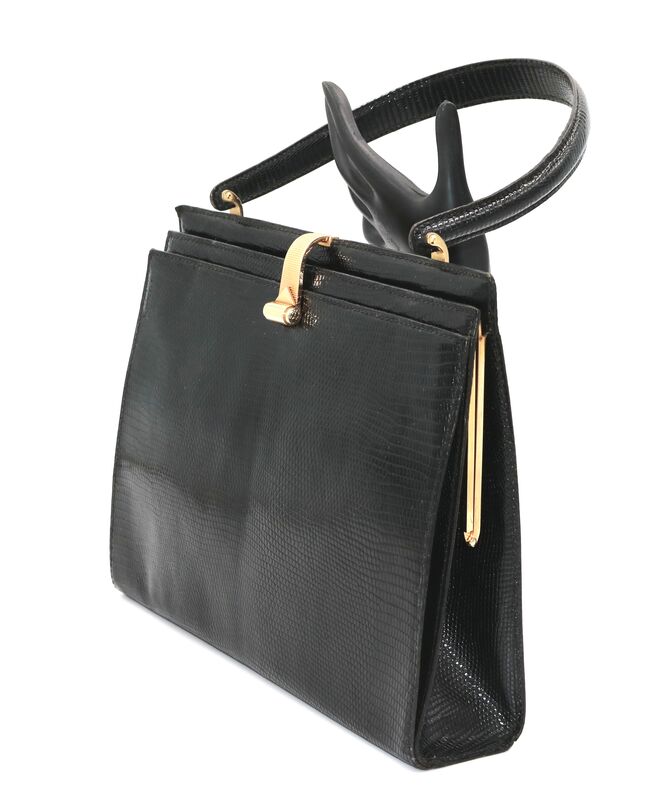 Vintage 60s - LEDERER - for Grimaldi Black LIZARD Skin Structured Handbag - product images  of 