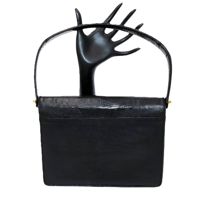Vintage 50s-60s Small - BELLESTONE - Black - LIZARD - Structured Handbag - product images  of 