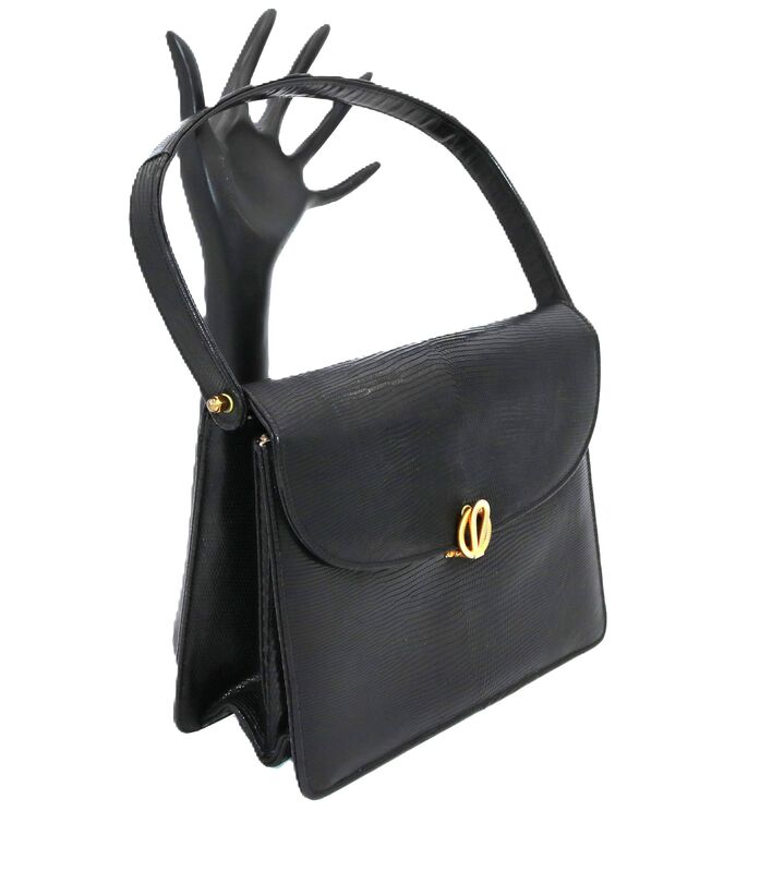 Vintage 50s-60s Small - BELLESTONE - Black - LIZARD - Structured Handbag - product images  of 