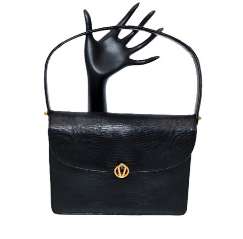 Vintage,50s-60s,Small,-,BELLESTONE,Black,LIZARD,Structured,Handbag,Bellestone, lizard, skin, vintage handbag, vintage, purse, gold, leather, structure, black, mid century