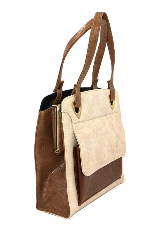Vintage - BERNE - Tan and Brown Leather Like Handbag - Mid Century - - product images  of 