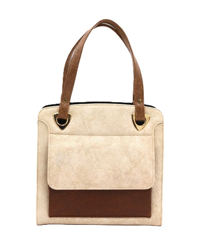 Vintage - BERNE - Tan and Brown Leather Like Handbag - Mid Century - - product images  of 