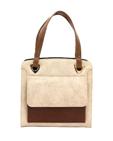 Vintage,-,BERNE,Tan,and,Brown,Leather,Like,Handbag,Mid,Century,Berne, vintage handbag, vintage purse, leather like, fabric, brown, tan, mid century, retro, 60s