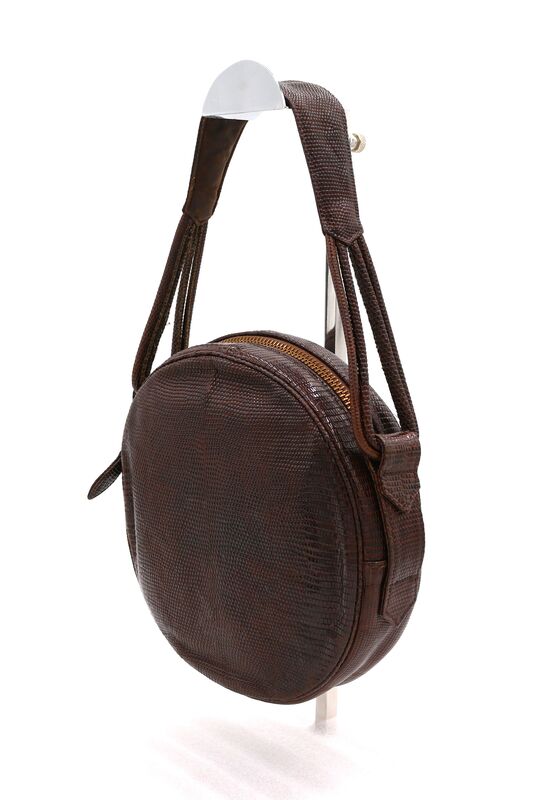 Vintage - BUCHNER - Small Round Brown Lizard Skin Handbag - Mid Century - product images  of 