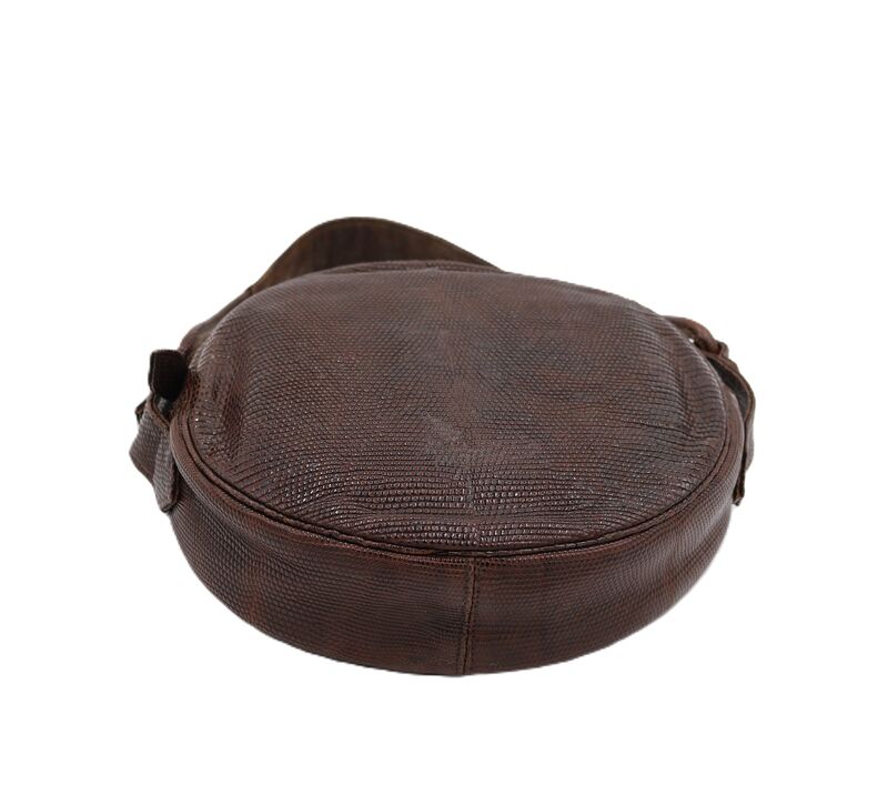Vintage - BUCHNER - Small Round Brown Lizard Skin Handbag - Mid Century - product images  of 