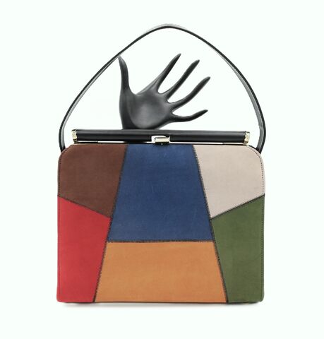 Vintage,60s,-,AIR,STEP,Color,Block,leather,suede,Like,Handbag,Mid,Century,Air Step, vintage purse, vintage handbag, suede, faux leather, color, block, orange, green, blue, red, grey, mid century