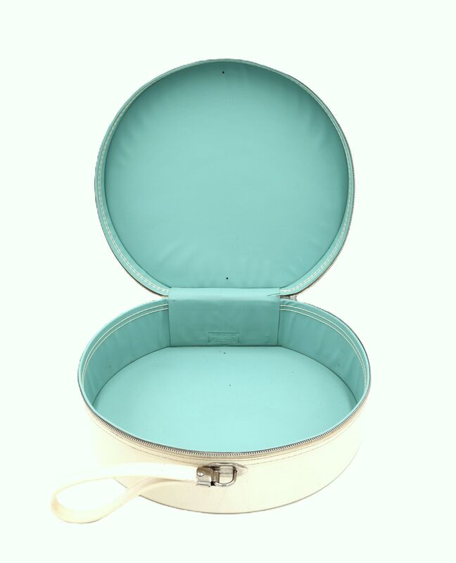 Vintage - KEENE - Off White Round Hat Box Train Case - Mid Century - - product images  of 