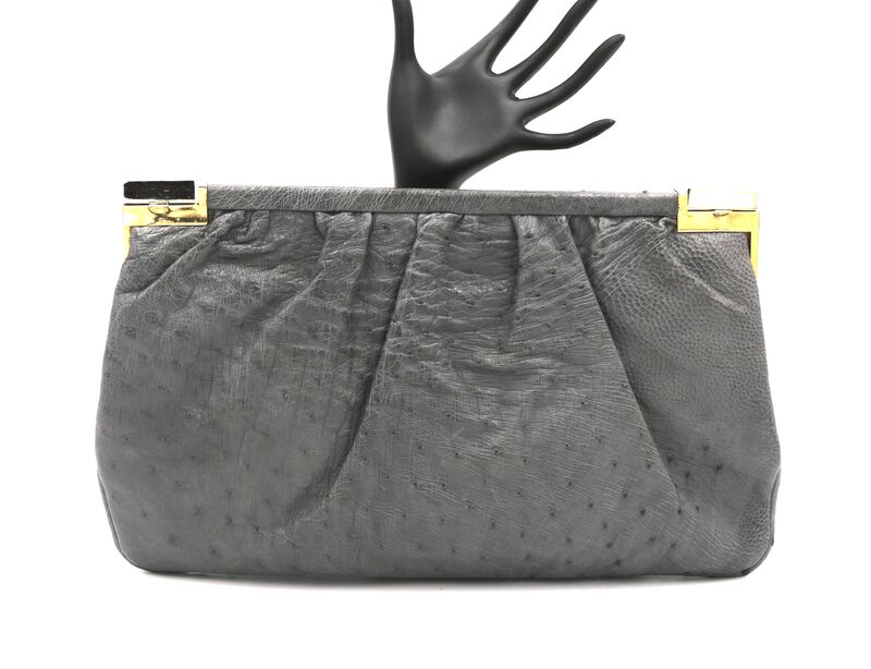 Vintage - FIORENZA - Large Grey OSTRICH Skin Clutch Shoulder Bag - product images  of 