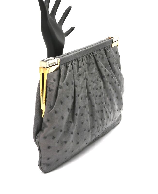 Vintage - FIORENZA - Large Grey OSTRICH Skin Clutch Shoulder Bag - product images  of 