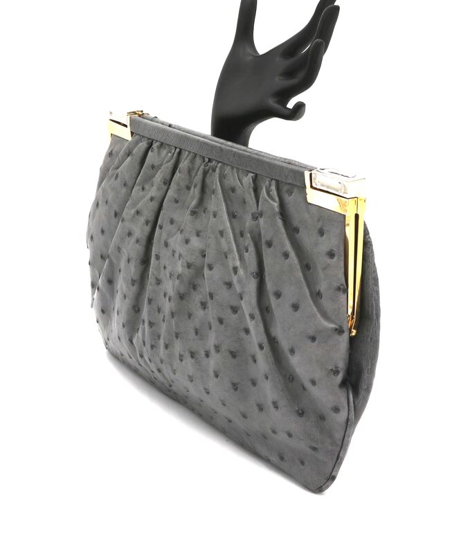 Vintage - FIORENZA - Large Grey OSTRICH Skin Clutch Shoulder Bag - product images  of 