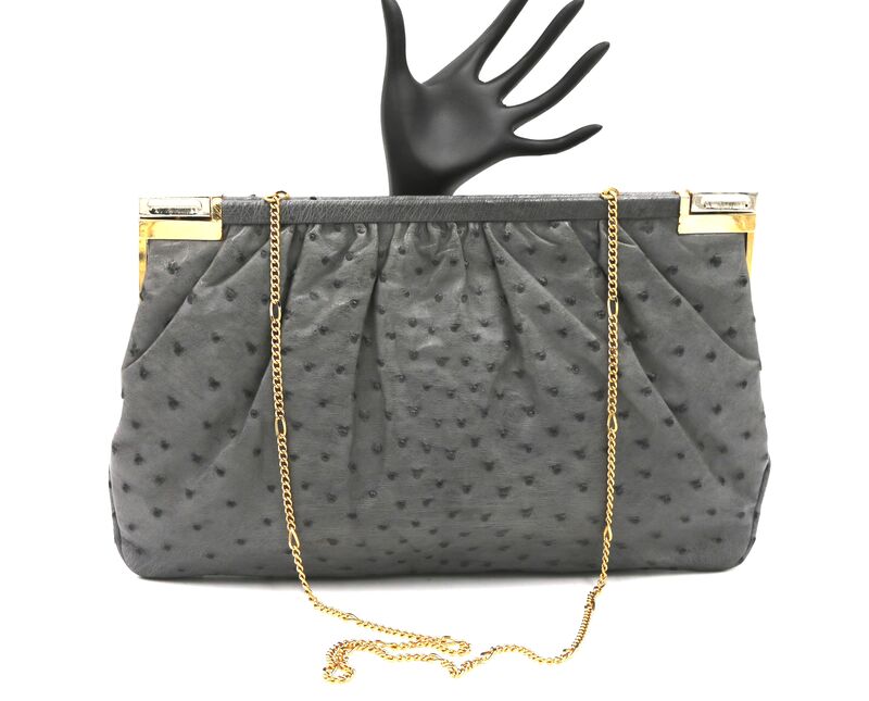 Vintage - FIORENZA - Large Grey OSTRICH Skin Clutch Shoulder Bag - product images  of 