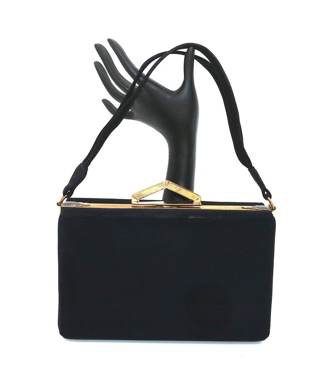 Vintage 50s - EVANS ELEGANCE - Black Suede Like Boxy Handbag Satchel - Mid Century - - product images  of 