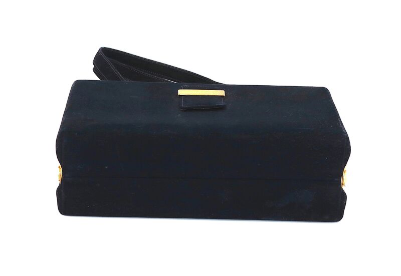 Vintage 50s - EVANS ELEGANCE - Black Suede Like Boxy Handbag Satchel - Mid Century - - product images  of 