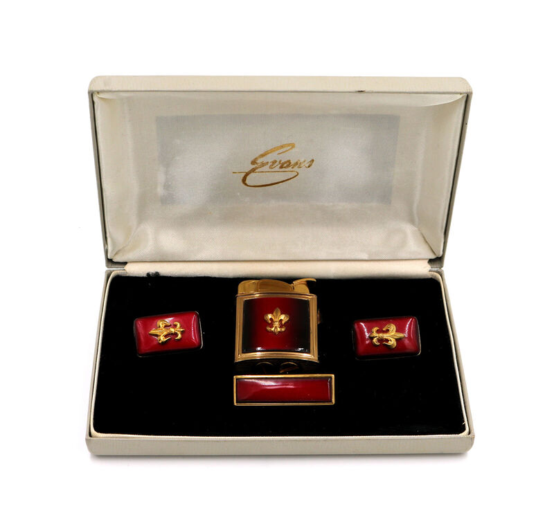 Vintage Rare 50's - EVANS - Red Gold Toned Fleur-de-lis Motif Lighter Cuff Link  - product image