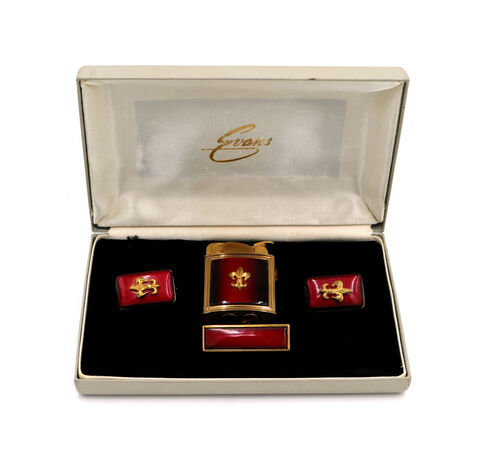 Vintage,Rare,50's,-,EVANS,Red,Gold,Toned,Fleur-de-lis,Motif,Lighter,Cuff,Link,Evans Elegance