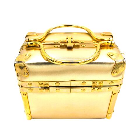 Vintage,Gold,-,COMECO,Leather,Box,Train,Case,Handbag,Purse,Retro,60s,Comeco, gold, box, train case, handbag, purse, 60s