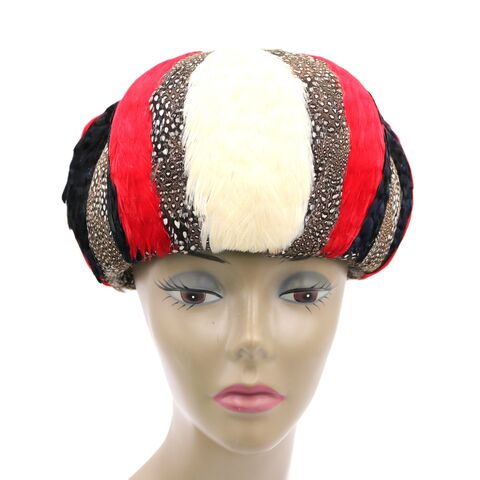 Vintage,-,JACK,MCCONNELL,New,York,Multi-Color,Feather,Hat,Jack McConnell, feather hat, vintage hat, multicolor, red, black, white