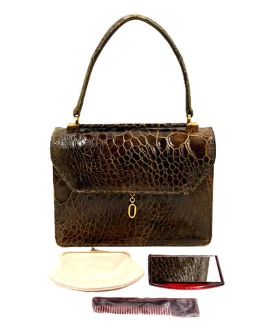 Vintage,Petite,-,BELLESTONE-,Turtle,Skin,Brownish,Dark,Moss,Green,Handbag,MCM,Bellestone, turtle, skin, vintage handbag, vintage purse, gold, leather, structure, brown, mid century