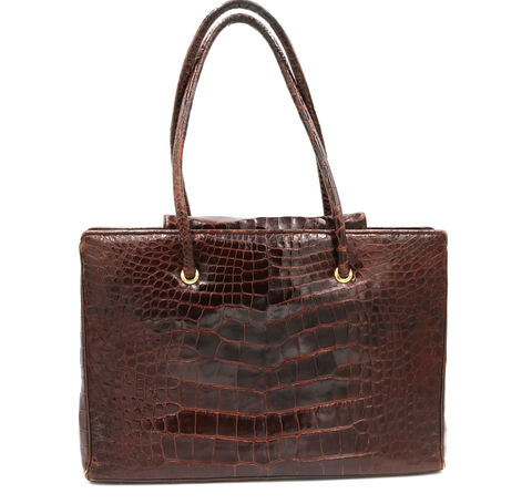 Vintage,-,JUDITH,LEIBER,Large,Brown,ALLIGATOR,Handbag,Brief,Rare,Judith Leiber, alligator, vintage brief, vintage handbag, vintage purse, brown, leather, retro, 