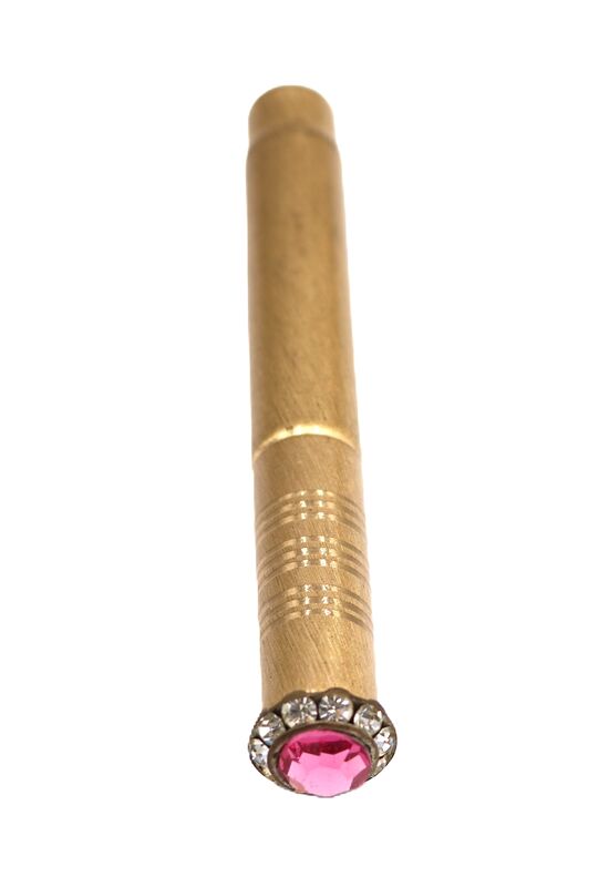 Vintage - CLEOPATRA - Brushed Gold Toned Jeweled Top Lipstick Lighter - 50-60s - Mid Century - product images  of 