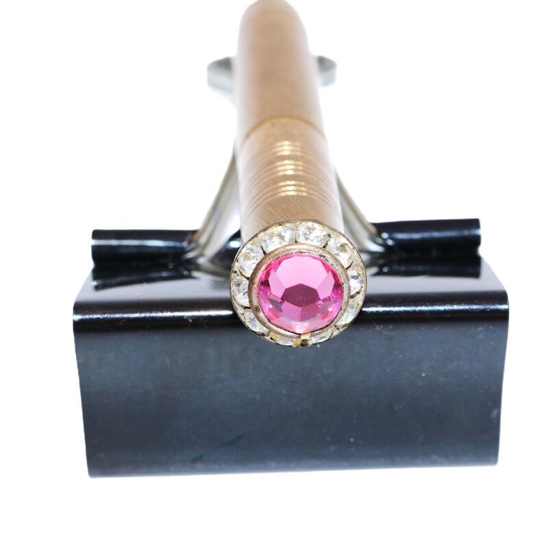 Vintage - CLEOPATRA - Brushed Gold Toned Jeweled Top Lipstick Lighter - 50-60s - Mid Century - product images  of 