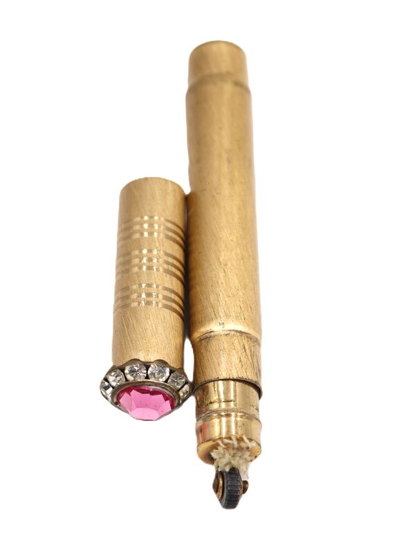 Vintage - CLEOPATRA - Brushed Gold Toned Jeweled Top Lipstick Lighter - 50-60s - Mid Century - product images  of 