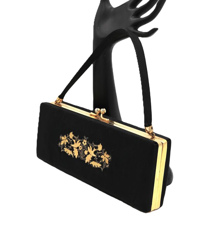 Vintage Black Fabric - MINAUDIERE VANITY CASE - Filigree Front - Mid Century - product images  of 