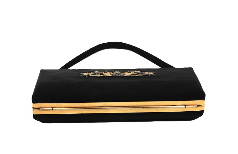 Vintage Black Fabric - MINAUDIERE VANITY CASE - Filigree Front - Mid Century - product images  of 