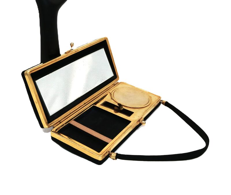 Vintage Black Fabric - MINAUDIERE VANITY CASE - Filigree Front - Mid Century - product images  of 