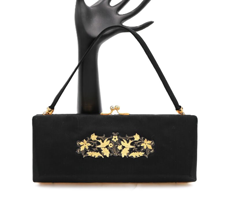 Vintage Black Fabric - MINAUDIERE VANITY CASE - Filigree Front - Mid Century - product images  of 
