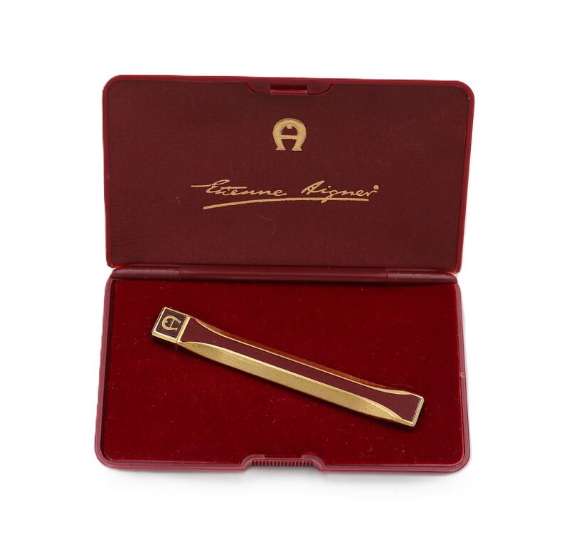 Vintage - ETIENNE AIGNER - Boxed Maroon Enamel Gold Toned Stick Lighter - 50-60s - Mid Century - product images  of 