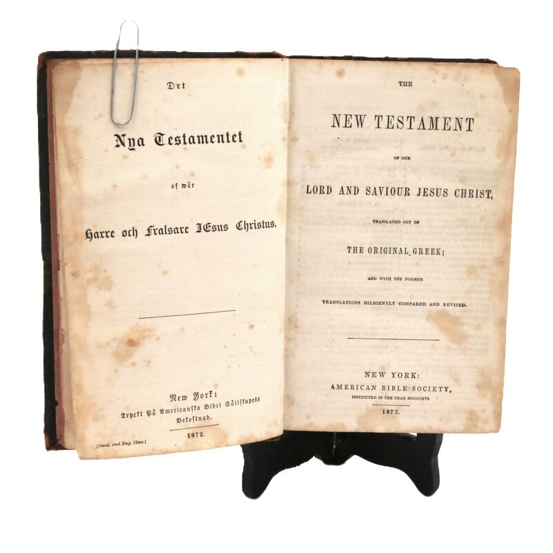 Antique 1872 Swedish English New Testament Bible - Distressed - product images  of 