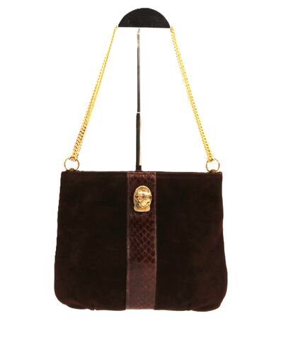 Vintage,70s-80s,-,RUTH,SALTZ,Brown,Suede,Snake,Skin,Cougar,Shoulder,Bag,Retro,Ruth Saltz, vintage handbag, vintage purse, vintage shoulder bag, suede, snake, brown, fabric, retro, 70s, 80s