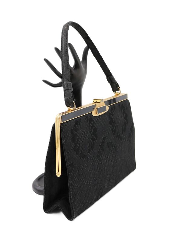 Vintage 50s-60s - LA FRANCE - Black Brocade Fabric Handbag - Mid Century - product images  of 