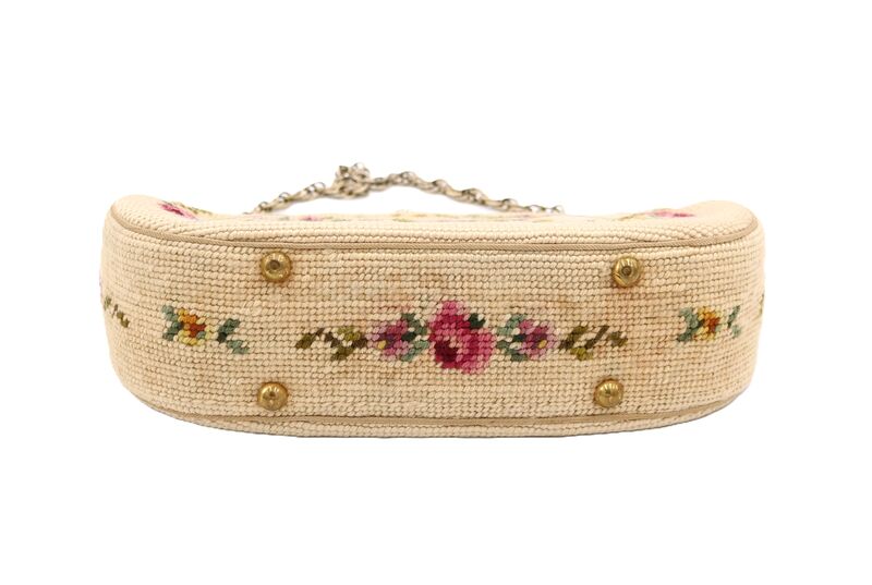 Vintage 40s-50s Tan - NEEDLEPOINT - Roses leaves Framed Handbag - Mid Century - product images  of 