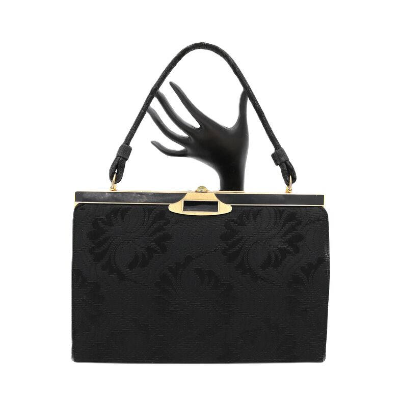 Vintage 50s-60s - LA FRANCE - Black Brocade Fabric Handbag - Mid Century - product images  of 