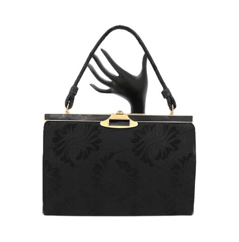 Vintage,50s-60s,-,LA,FRANCE,Black,Brocade,Fabric,Handbag,Mid,Century,La France, black, vintage handbag, vintage purse, fabric, brocade, 50s, 60s, mid century, retro