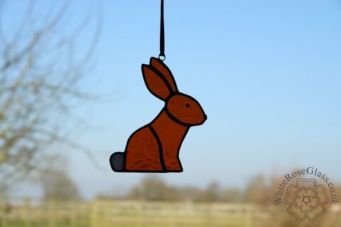 Bunny,Rabbit,Sitting,Suncatcher,-,Amber, Gift, Home Decoration, Bunny, Rabbit