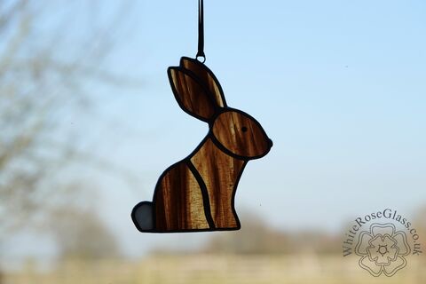 Bunny,Rabbit,Sitting,Suncatcher,-,Amber/,Clear,Streaky, Gift, Home Decoration, Bunny, Rabbit