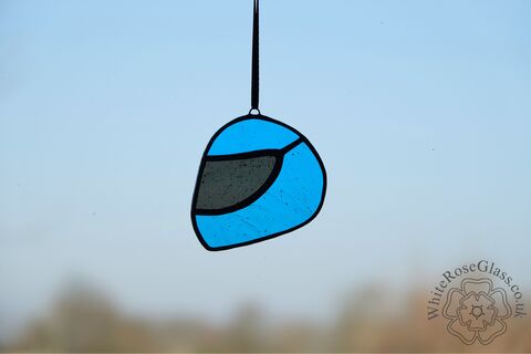 Helmet,Biker,Suncatcher,-,Blue,stained glass, suncatcher, gift, decoration, motorbike, motorcycle, helmet