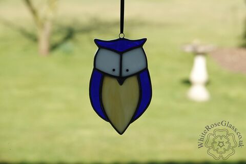 Owl,Cartoon,Suncatcher,-,Blue, Gift, Home Decoration, British Birds, Owl, Cartoon