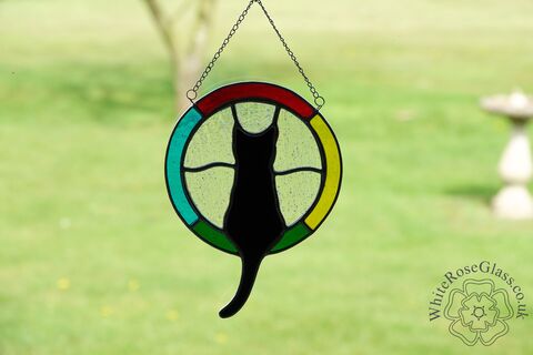 Cat,Round,Sitting,Hanger,-,Rainbow,Surround,Small,Suncatcher, Gift, Home Decoration, Cat, Silhouette
