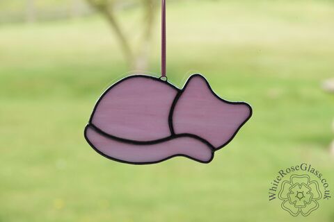 Cat,Sleeping,Suncatcher,Large,-,Pink, Gift, Home Decoration, Kitten, Cat, Sleeping, Curled up