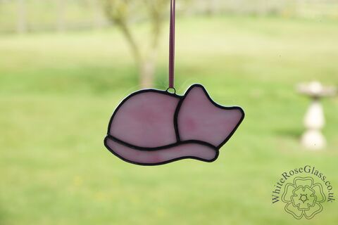 Cat,Sleeping,Suncatcher,-,Pink,Small, Gift, Home Decoration, Kitten, Cat, Sleeping, Curled up