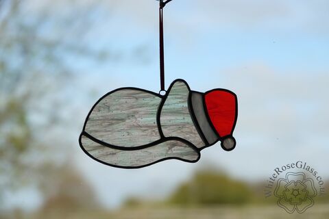 Cat,Christmas,Sleeping,-,Pearl,White,Suncatcher, Gift, Home Decoration, Kitten, Cat, Sleeping, Curled up, Christmas