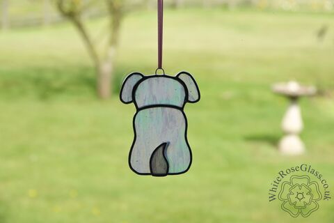 Dog,Sitting,Suncatcher,-,Pearl,White,sitting dog, stained glass, suncatcher, gift, decoration